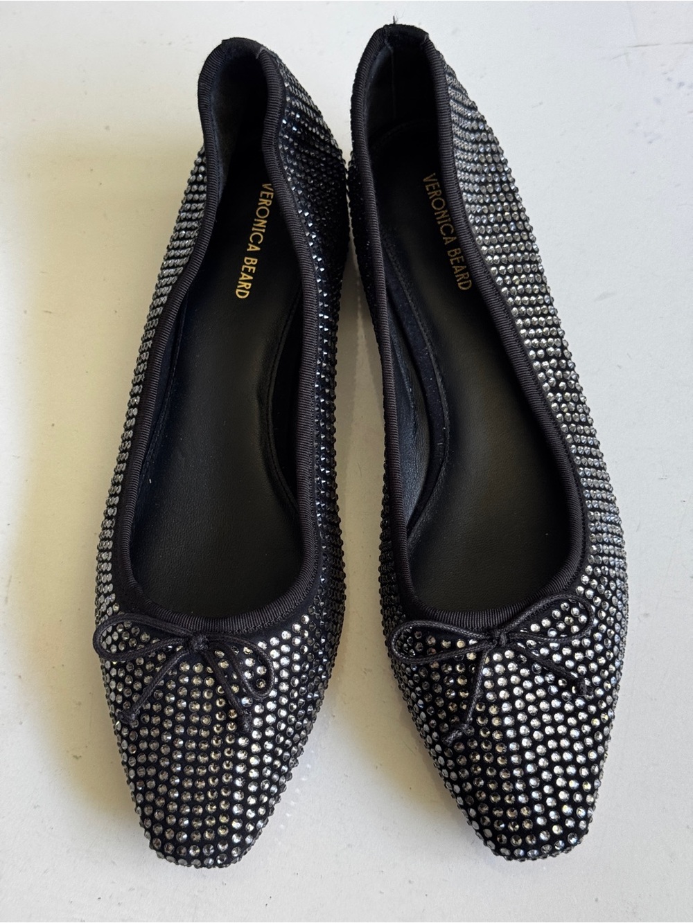 Veronica Beard Women Cecile Ballet Pump US 10 Silver Black Suede Rhinestone New